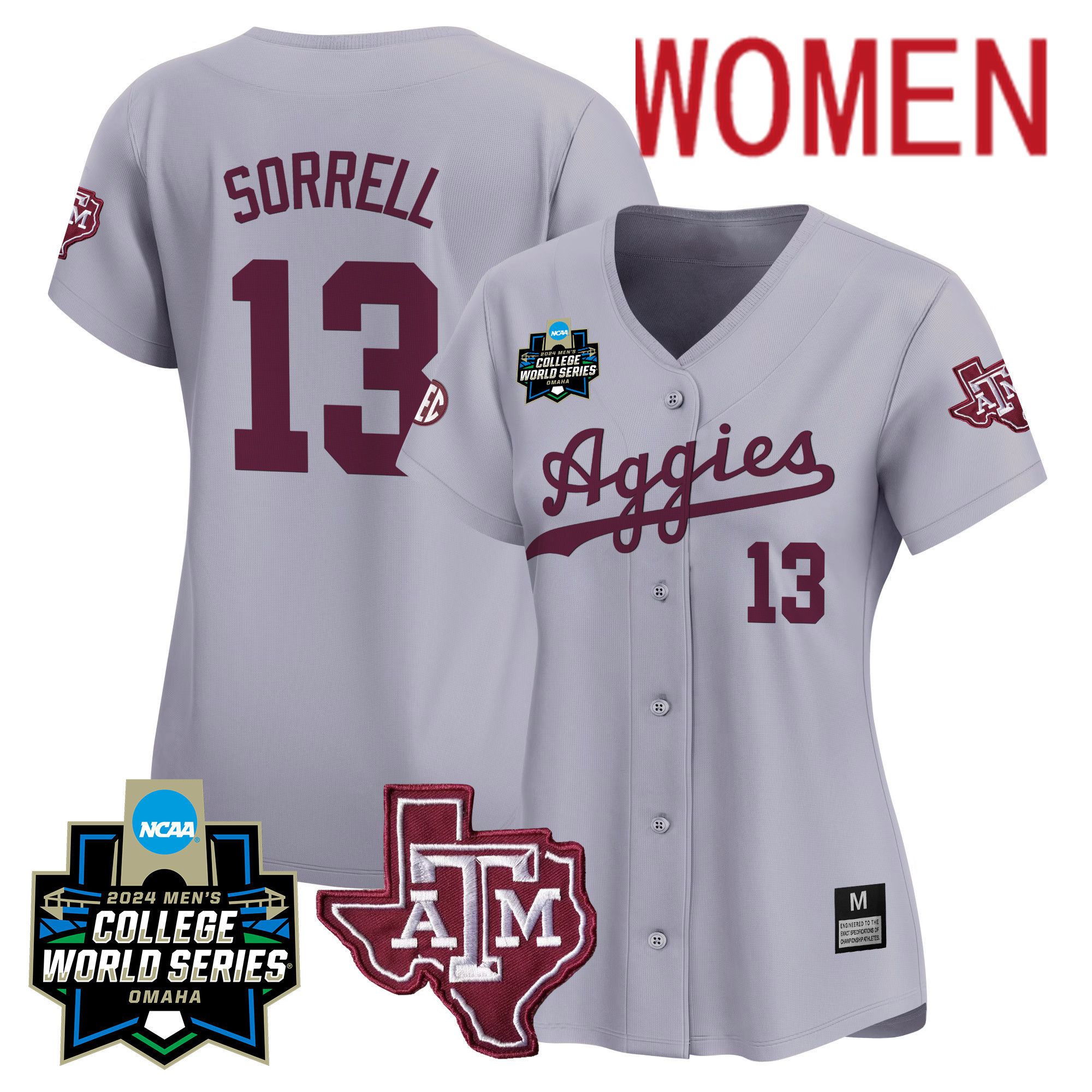 Women Texas A&M Aggies #13 Sorrell Grey 2024 College World Series Vapor Premier Limited NCAA Jersey